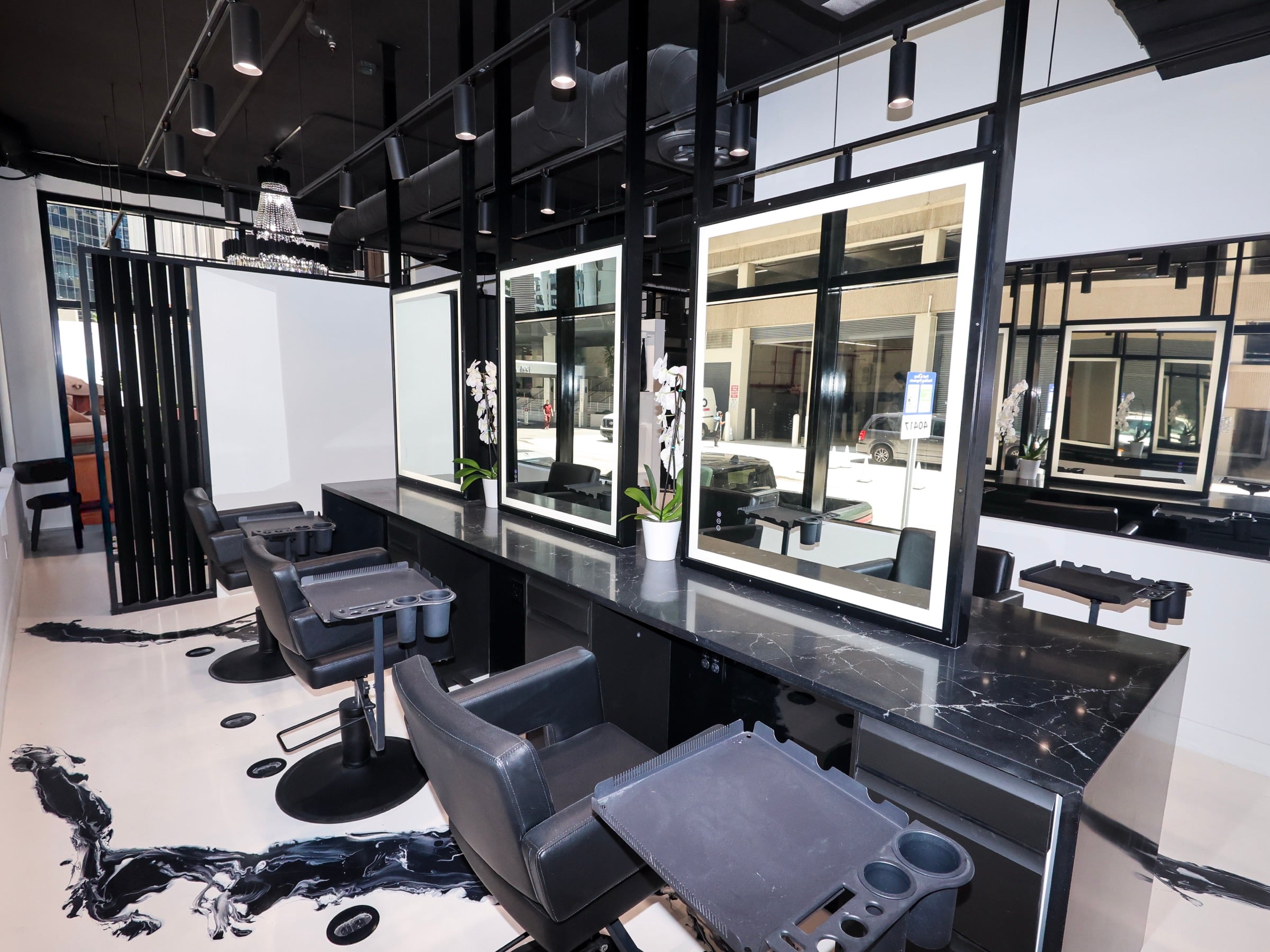 Wide view of the Neish Hair styling floor in Brickell