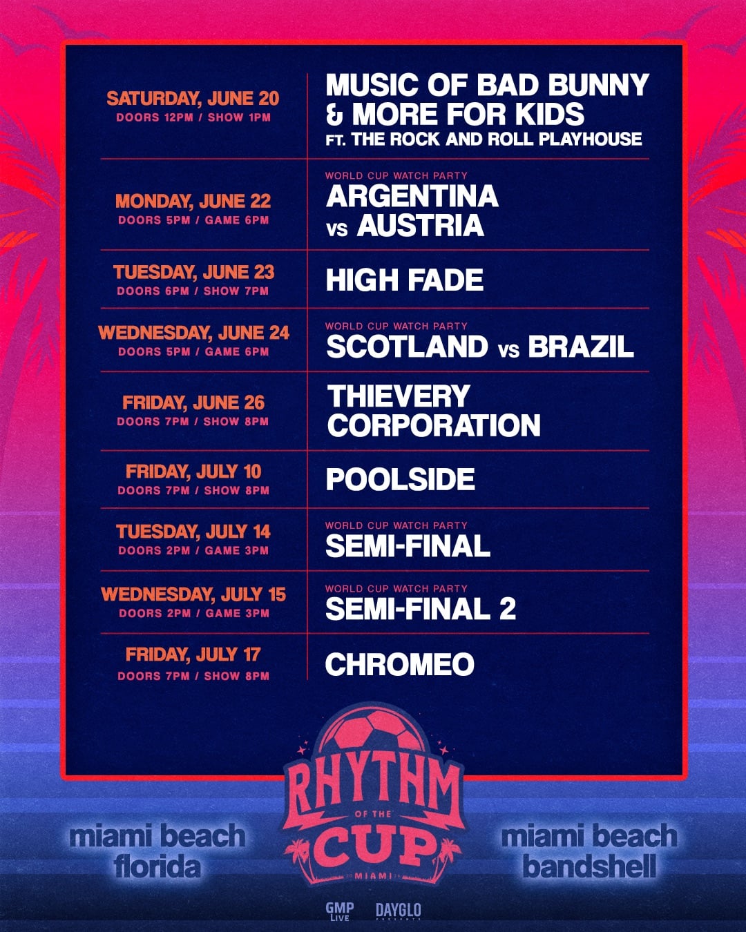 Rhythm of the Cup concert lineup at Miami Beach Bandshell