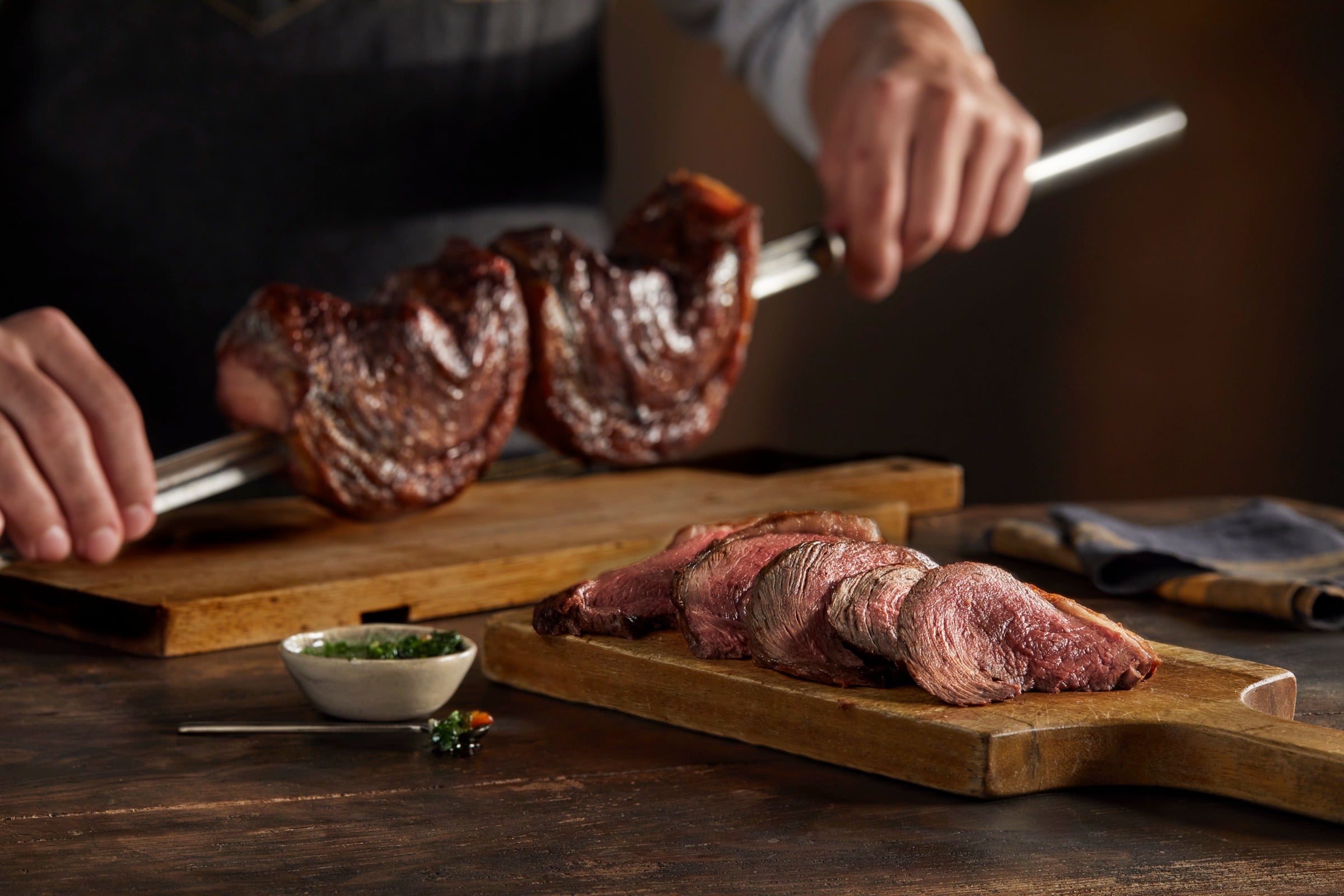 Picanha grilled on a sword at Fogo de Chao