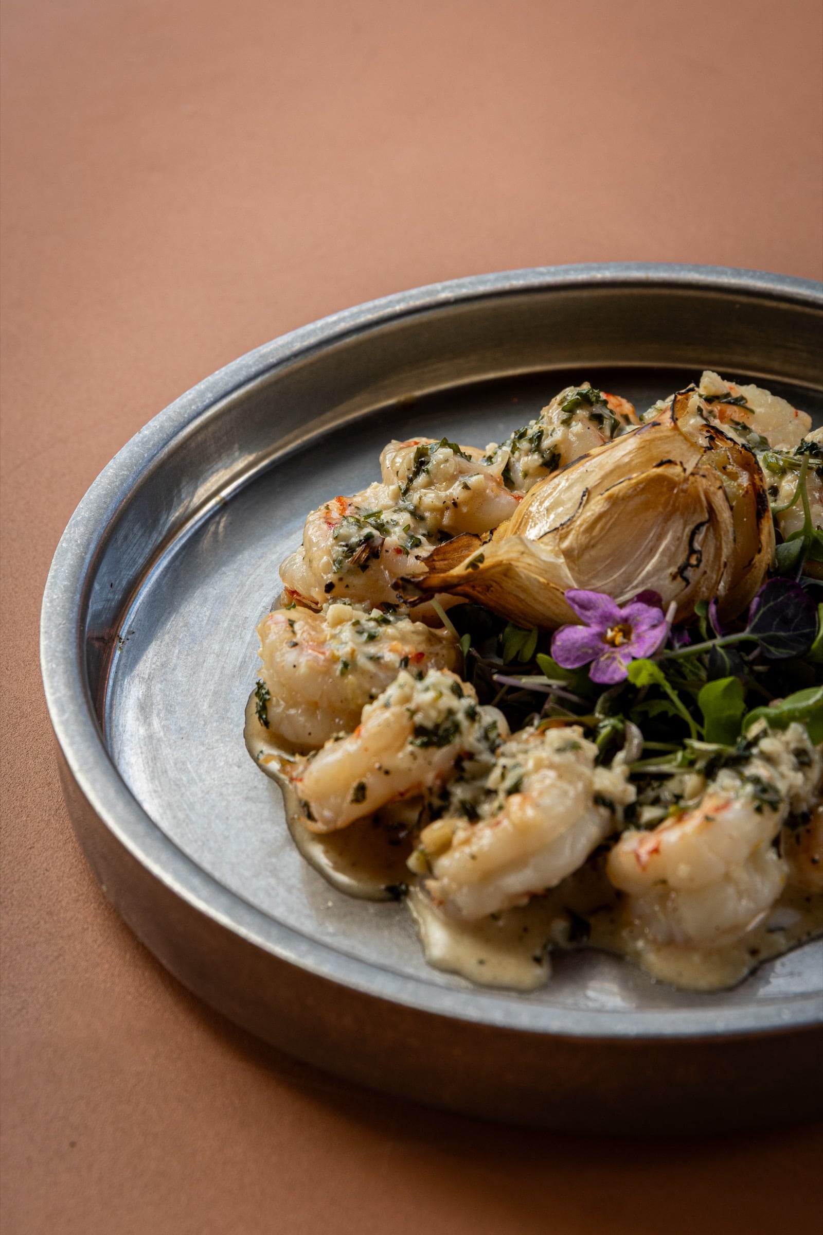 Shrimp ajillo at Solei Beach Club inside Kimpton Surfcomber Hotel