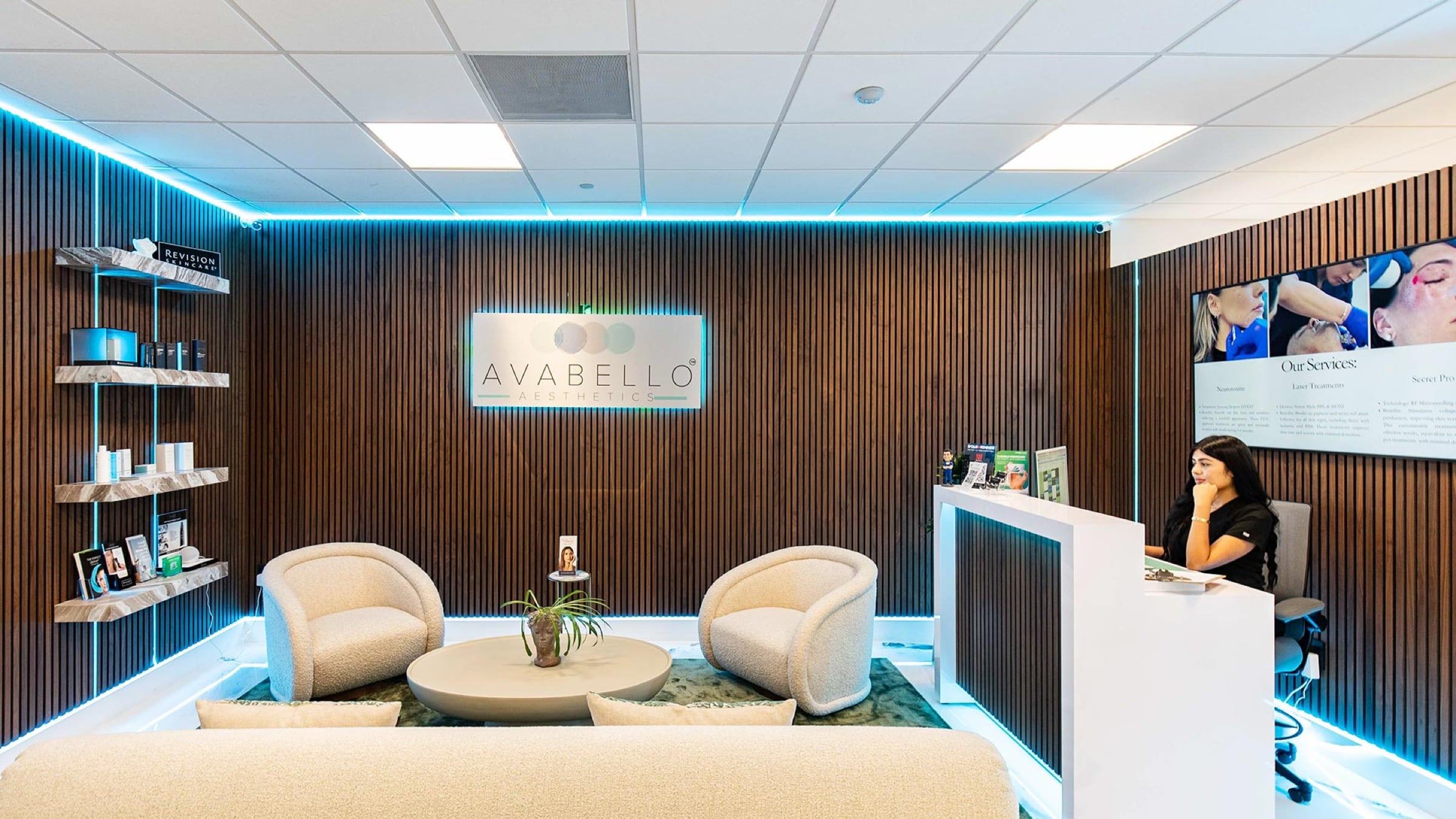 The Avabello Aesthetics reception lounge in Miami Beach