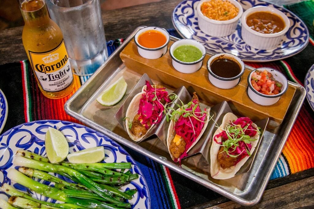 Taco flight with salsas at Oh! Mexico