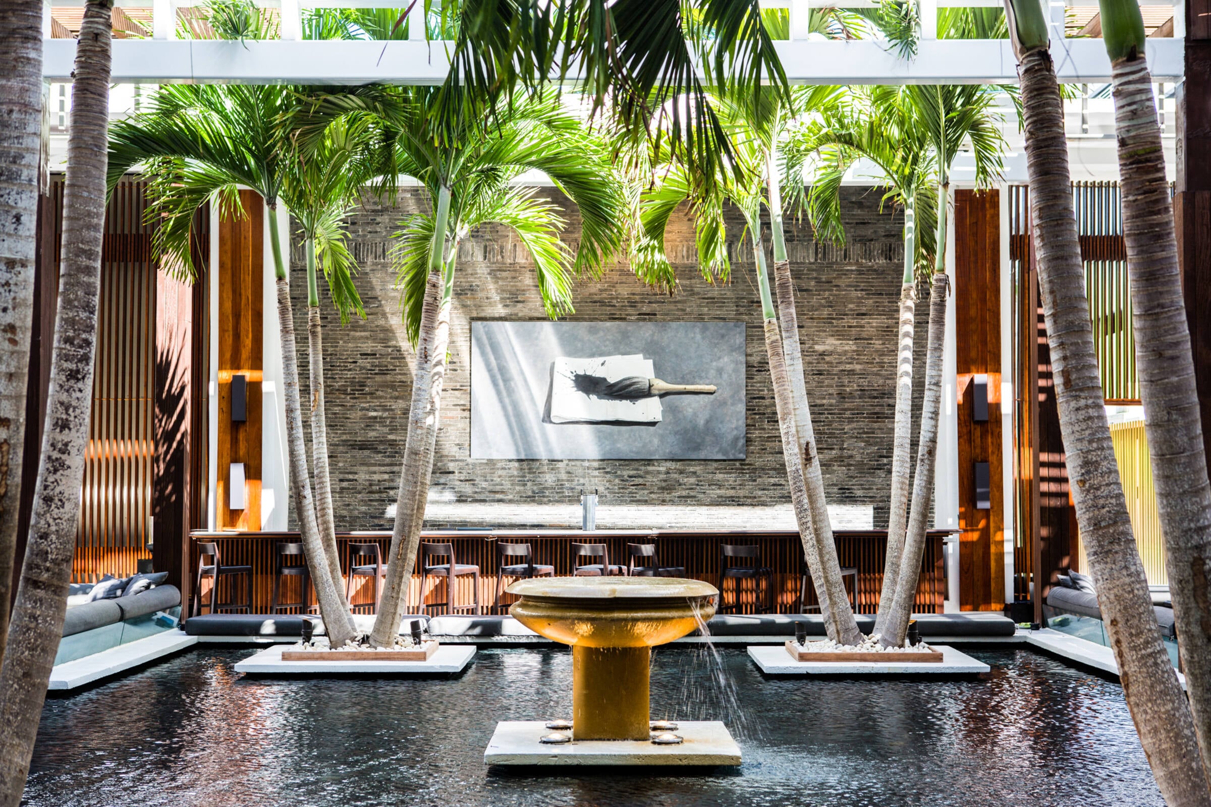The teak courtyard and reflecting pool at The Setai Miami Beach