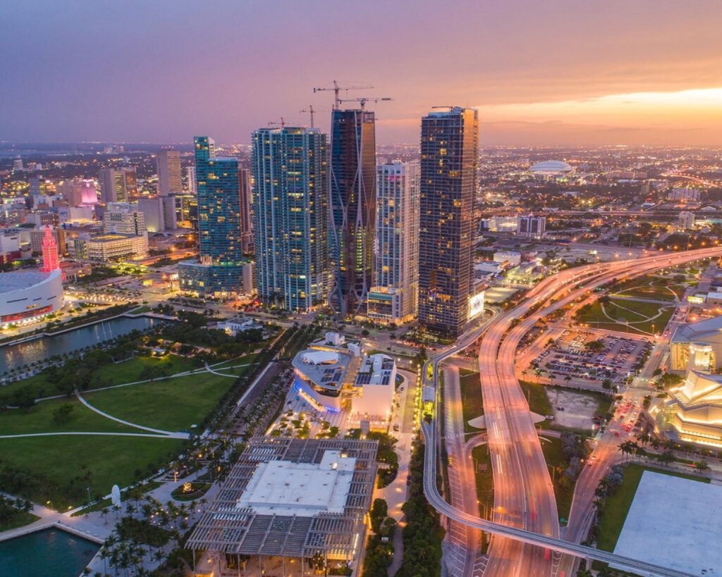 Downtown Miami skyline at dusk