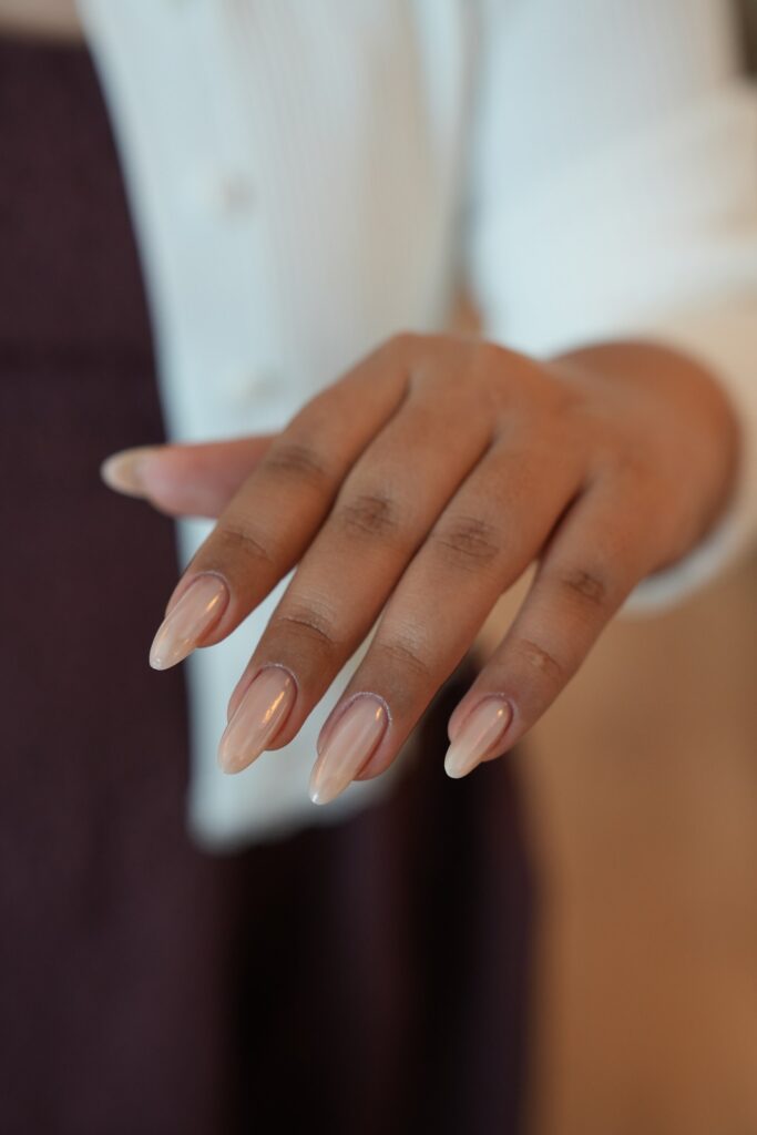 A glossy nude Russian manicure at Atenaa Beauty Concept in Miami Beach