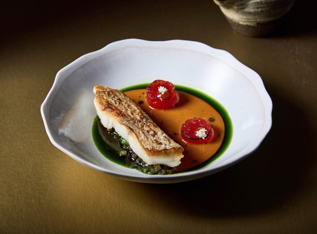 Key Largo snapper with red curry and summer melon at Tambourine Room by Tristan Brandt in Miami Beach