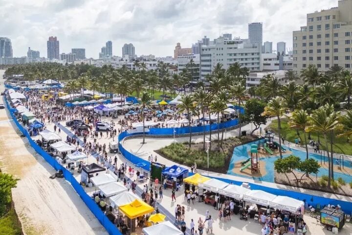 Aerial view of the South Beach Seafood Festival at Lummus Park