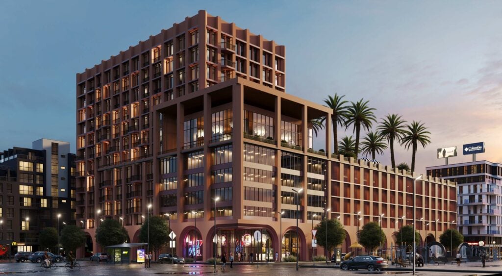 Rendering of The Douglas and its ground-floor retail in Little River