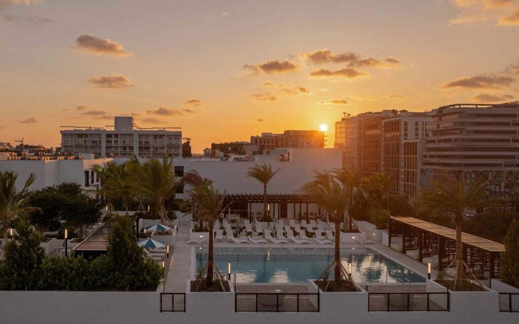 Rooftop pool at sunset at Amara Wynwood