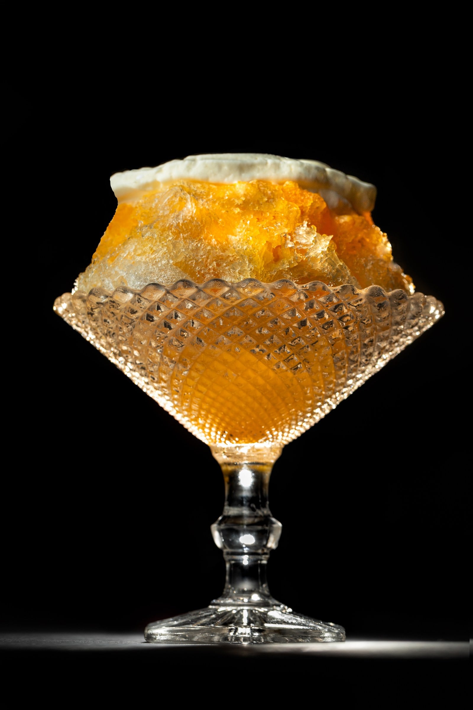 Guava Kakigori cocktail over shaved ice in a crystal glass at Bar Shishi