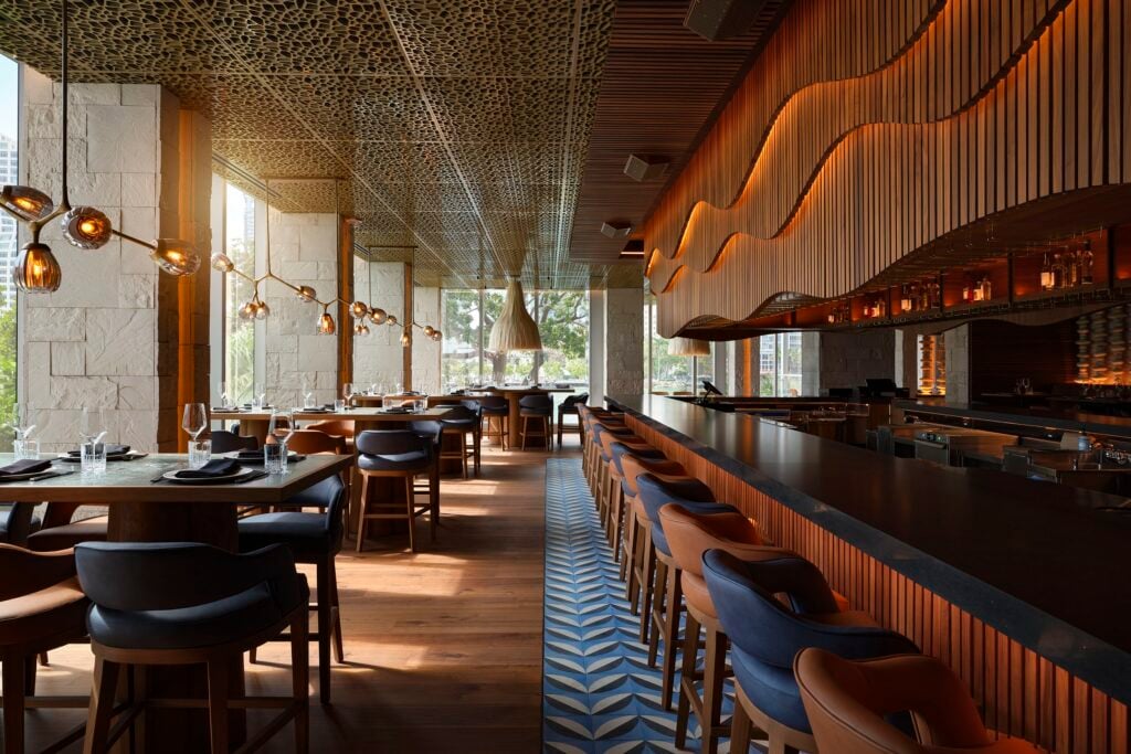 The bar and dining room at The Mexican on Brickell Key