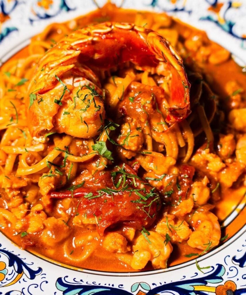 Tagliolini with lobster and shrimp in a lobster bisque sauce at La Ferneteria in Wynwood